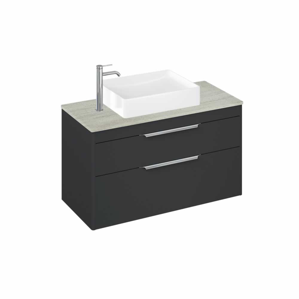 Shoreditch 100cm double drawer Matt Grey with Concrete Haze Worktop and Quad Countertop Basin